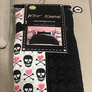 Betsey Johnson Pink Heart and Skull Quilt Set